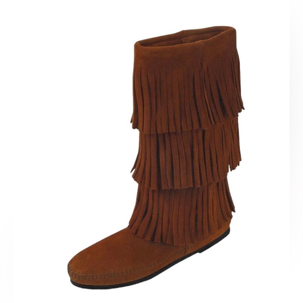 Minnetonka Women’s 3 Layer Fringe Suede / Leather Moccasin Boots